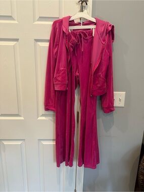 Women's Hot Pink Velour Pants & Hooded Jacket Set